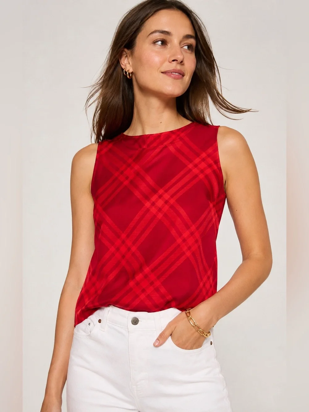 New! J.Crew Plaid sleeveless top Autumn Crimson Candy Apple 🍎
